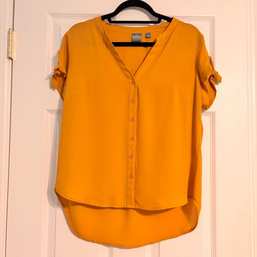 Soho Mustard Yellow Button-Front V-Neck Blouse